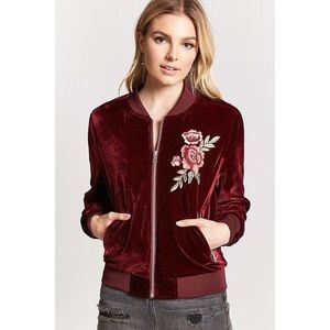 Forever 21 Burgundy Velvet Bomber Jacket